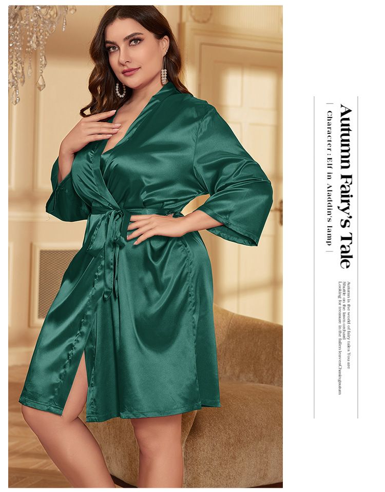 New Ice Silk Lace Up Bathrobe: Women's Cardigan Nightgown, With A Silk Like Texture And A Loose Plus Size That Exudes A Sexy And Lazy Vibe-1XL_voghion.com