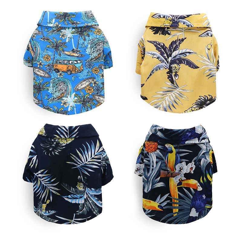 Golden Retriever Teddy Haustierkleidung Hawaiian Fruit Ananas Kokosnussbaum Strandhemd Lässiges Hundekatzen-Frühlings-Sommer-Outfit_voghion.com