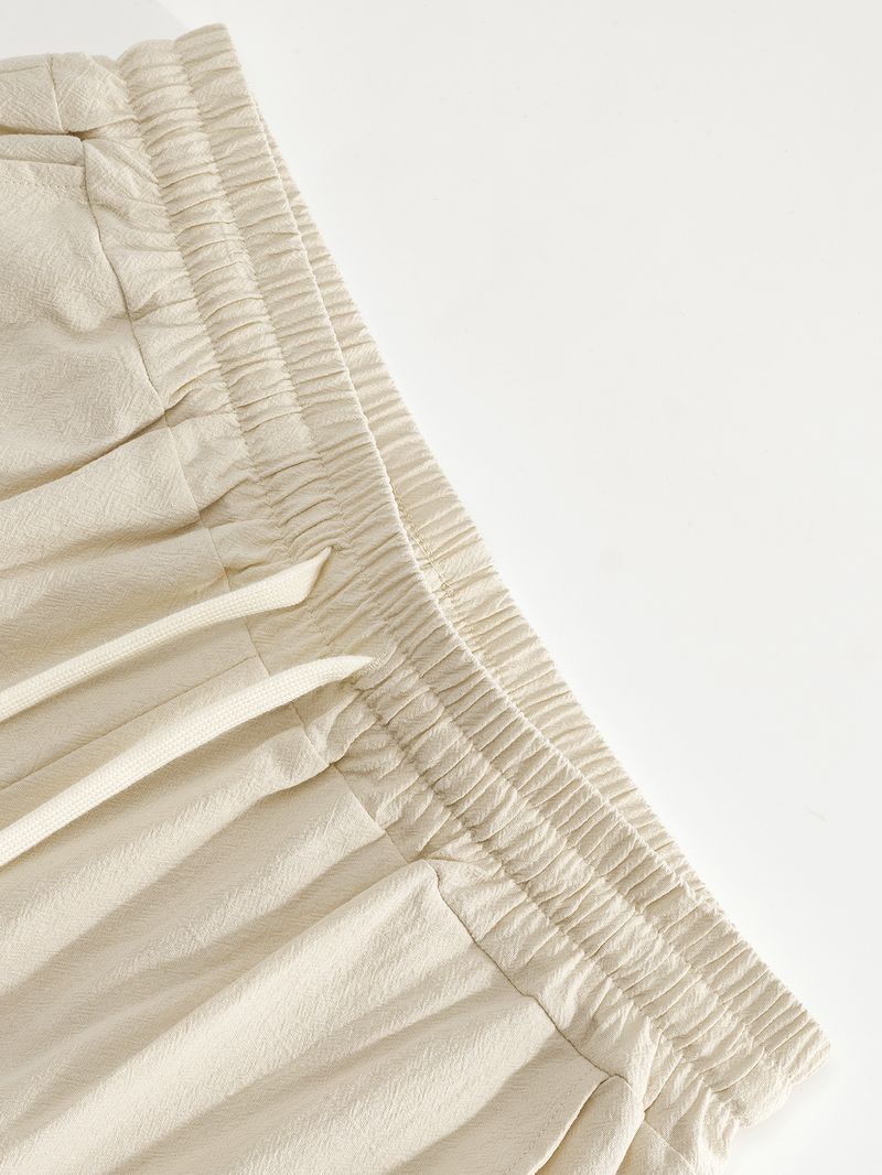 Four Seasons Cotton And Linen Casual Cuffs Multi Pocket Drawstring Solid Color Loose Large Size Trousers_voghion.com