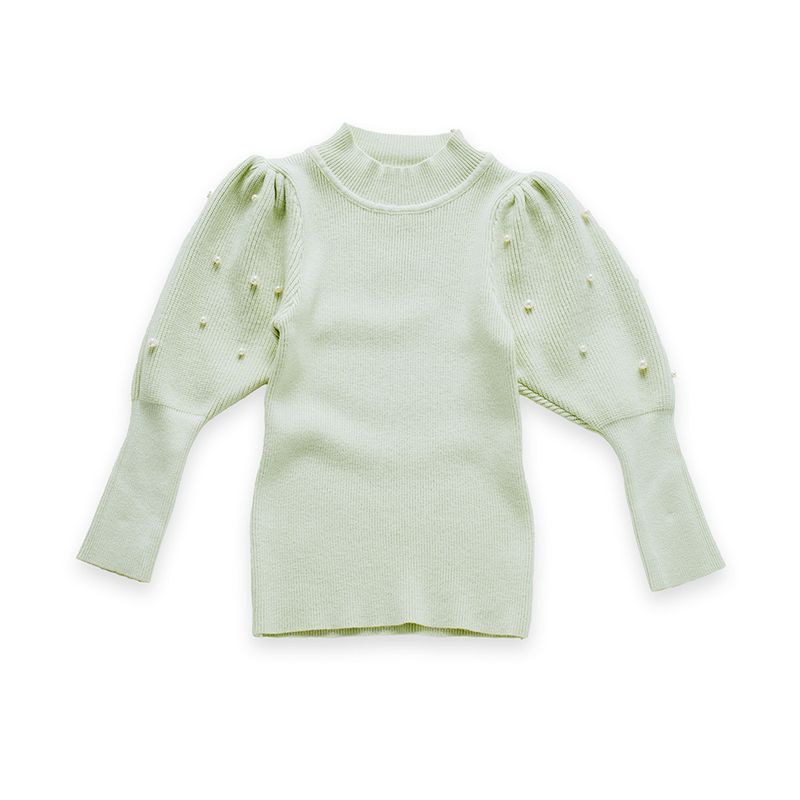 Otroška oblačila za deklice, pulover z bisernimi rokavi in jagnječjim vzorcem, otroški vsestranski pulover z dolgimi rokavi in lanternskimi rokavi, enobarvni, jesenski in zimski_voghion.com