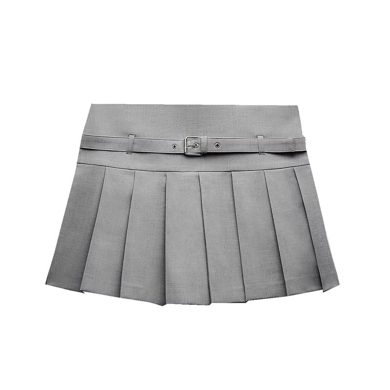 Gonna corta con vita media e pieghe larghe da donna alla moda_voghion.com
