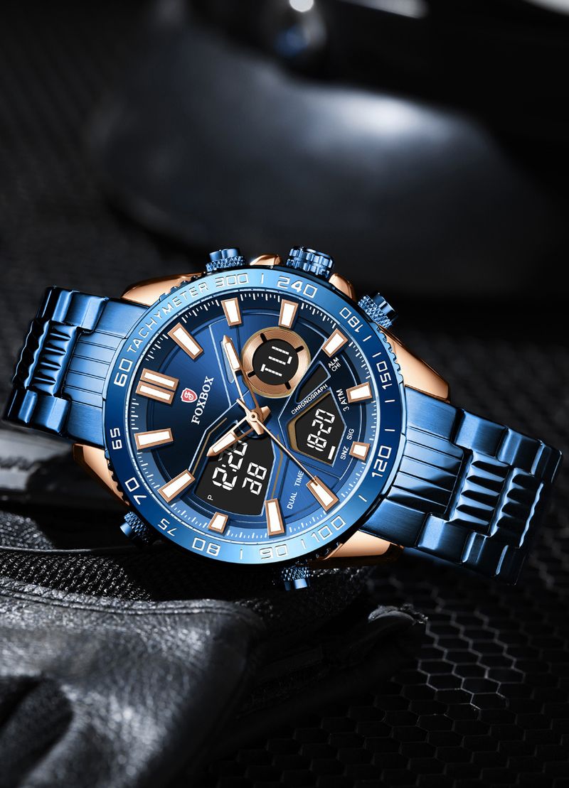 Sportliche digitale Analoguhr für Herren mit Multifunktions-Chronograph, Kalenderanzeige und 30 m Wasserbeständigkeit, wasserdichte Herrenuhr mit Kalender_voghion.com
