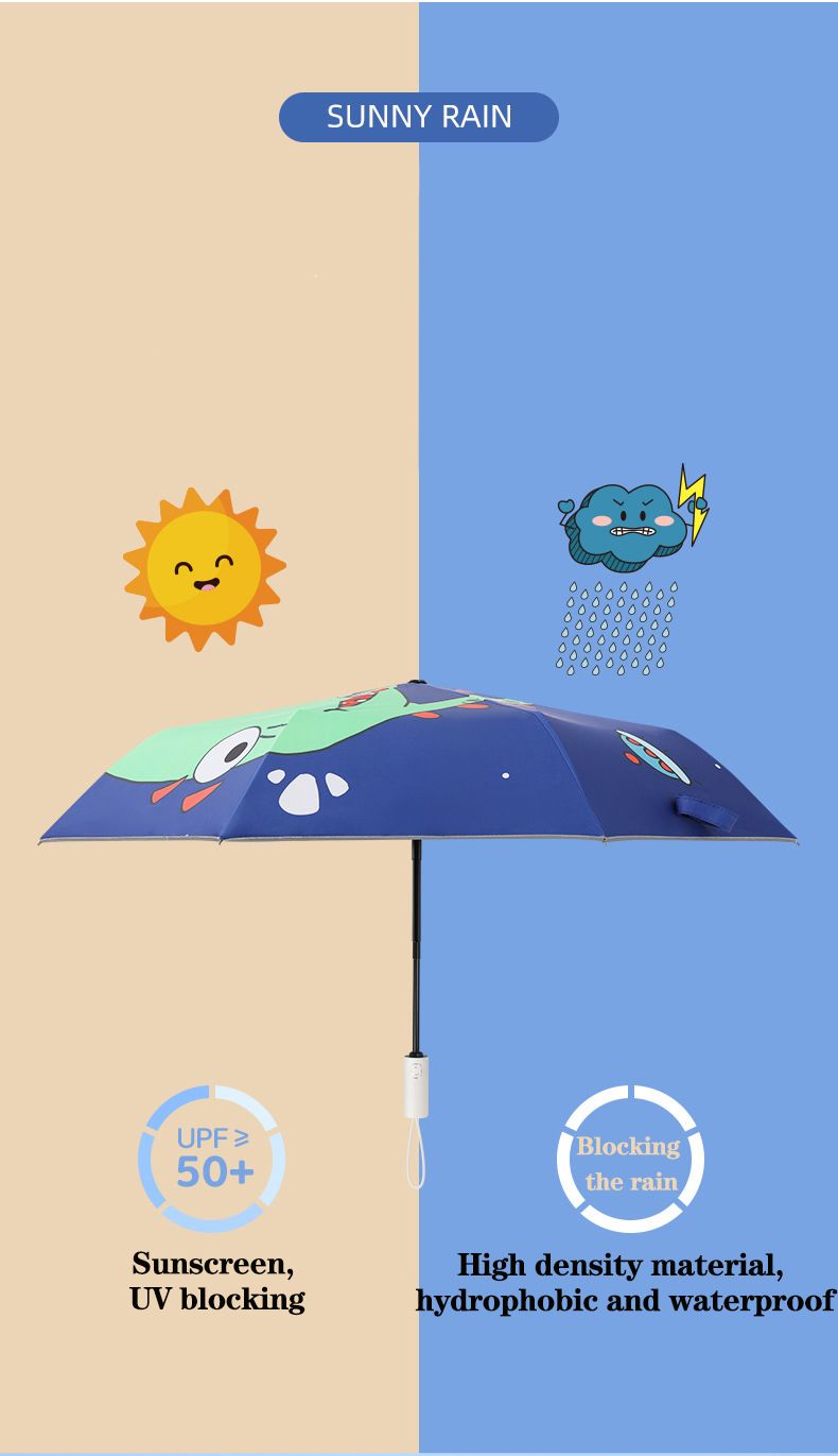Automatischer Regenschirm Dinosaurier-Regenschirm Sonnenschutz und Windkanten-Reflexstreifen Nicht zurückfederndes Design Reise-Taschenschirm_voghion.com