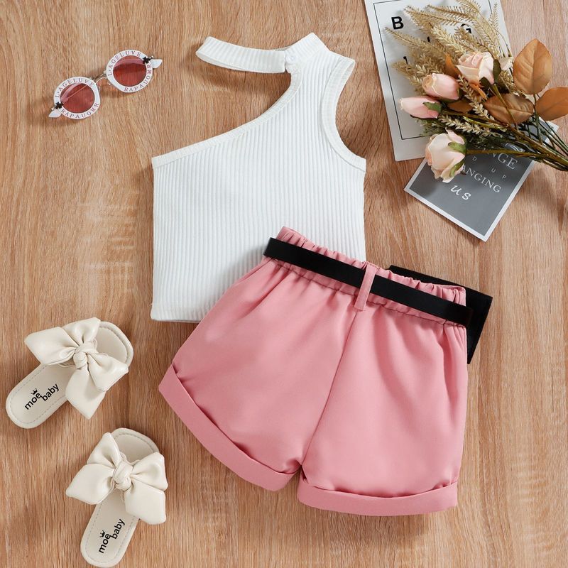 TX Abbigliamento per bambini Estate Senza Maniche Spalle Scoperte Pantaloncini Arricciati Set alla Moda per Ragazze_voghion.com