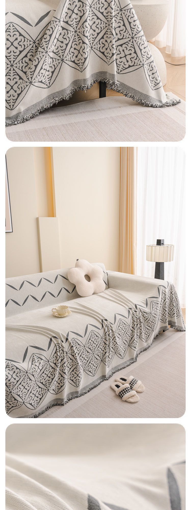 Soft Chenille Sofa Slipcover – Stretchable One-Piece Full Coverage Couch Protector, Non-Slip, Washable, Geometric Pattern, Minimalist Style_voghion.com
