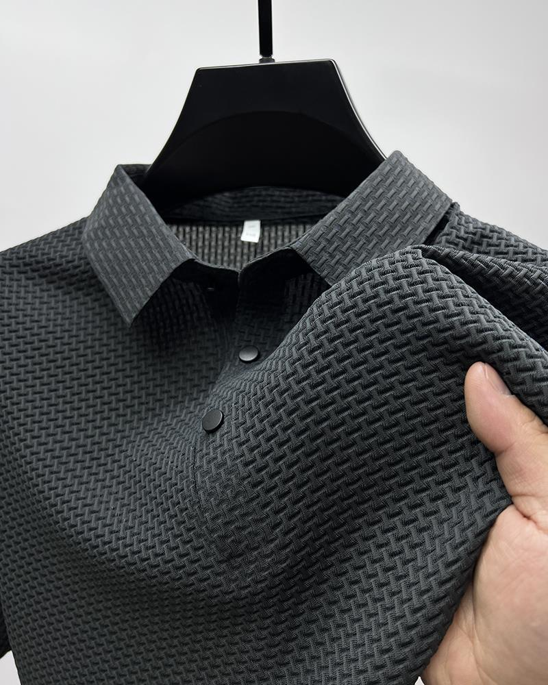 Hoogwaardig kort T-shirt van ijszijde van mesh voor overhemdkraag, zomers effen nieuw glijdend poloshirt, heren met halve mouwen_voghion.com