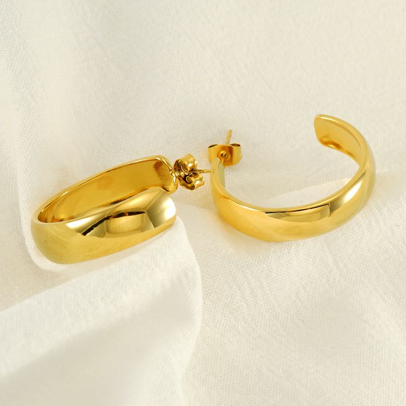 Boucles d'oreilles creuses polyvalentes en acier inoxydable doré bicolore en forme de C, style géométrique Ins Style 2023, pour femmes_voghion.com
