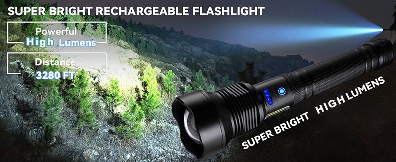XHP70 High Brightness Aluminum Alloy Zoom Emergency Rechargeable Outdoor Camping COB Flashlight XHP90_voghion.com