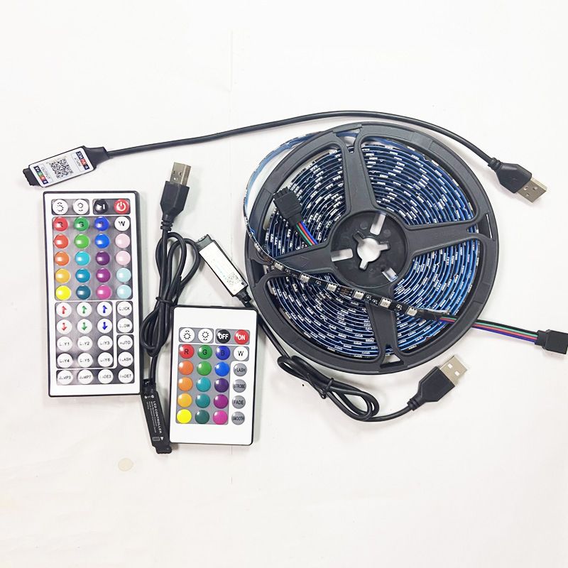 Tira de luces LED RGB de 5 V - SMD 5050, 60 LED/m, aplicación Bluetooth y control remoto, alimentación por USB, resistente al agua IP65, luz flexible_voghion.com