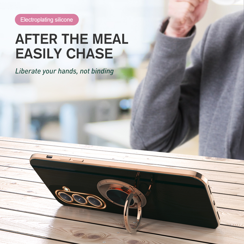 Plating Gold Frame TPU Soft Cover For Samsung Galaxy A54 5G Case SamsungA54 A14 A34 A 54 2023 Magnetic Holder Ring Protect Funda_voghion.com