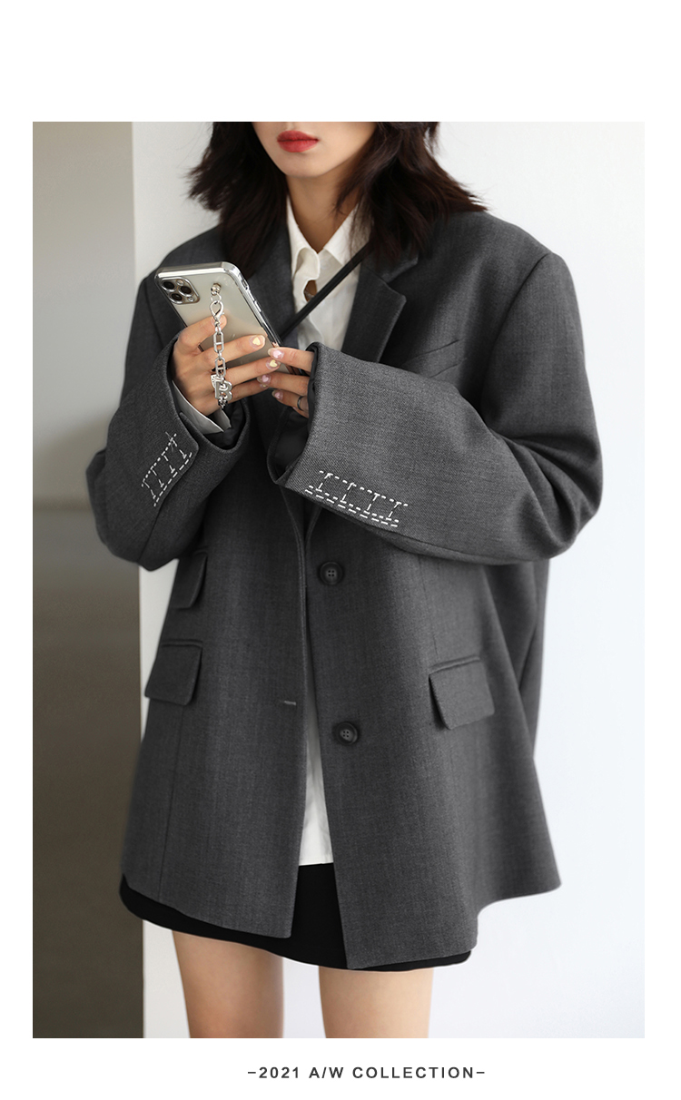 CHICVEN Donna Office Lady Blazer Polsino Ricamo Spalla Larga Abito in Twill Capispalla Donna Autunno Capispalla Elegante Top_voghion.com