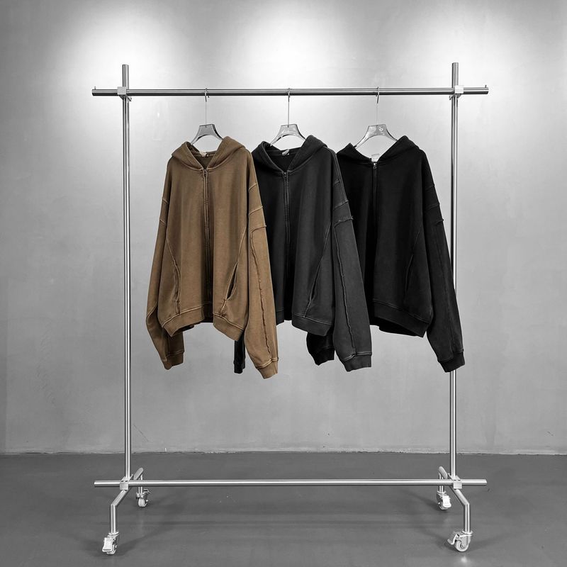 430GSM Wax-Dyed Distressed Hooded Jacket – Raw-Edge Zip-Up Overshirt (Unisex Vintage Streetwear, Boro Wash Effect)_voghion.com