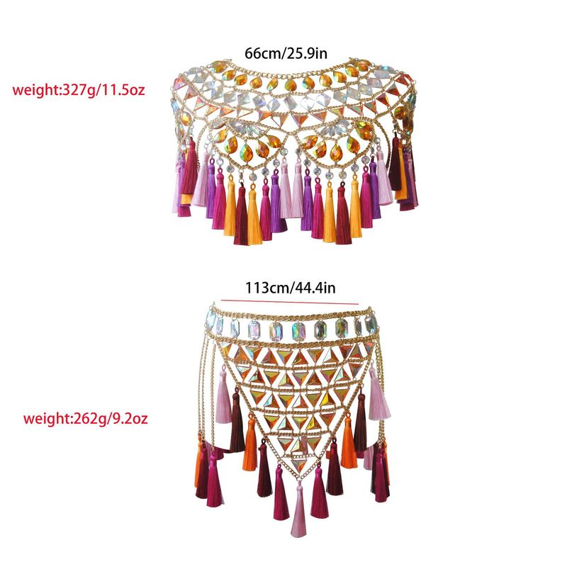 Set di reggiseno con frange bohémien e catena per la vita fatti a mano, gioielli per il corpo da festival in spiaggia per donne, accessori unici per bikini all'uncinetto_voghion.com