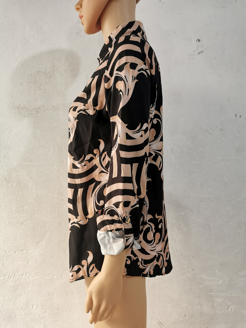 Camicia da ufficio da ufficio a maniche lunghe con stampa casual alla moda da donna_voghion.com