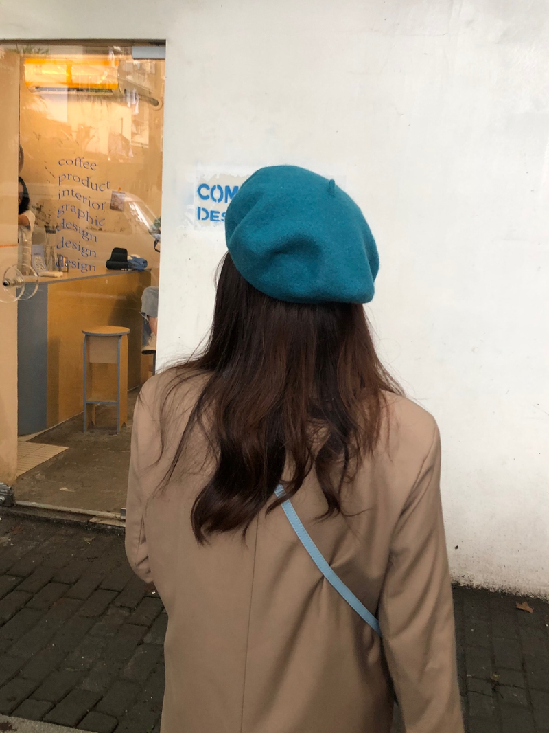 Wełniany beret damski Ishihara Satomi beret w tym samym stylu jesienno-zimowy wełniany beret retro niebieska czapka malarza_voghion.com