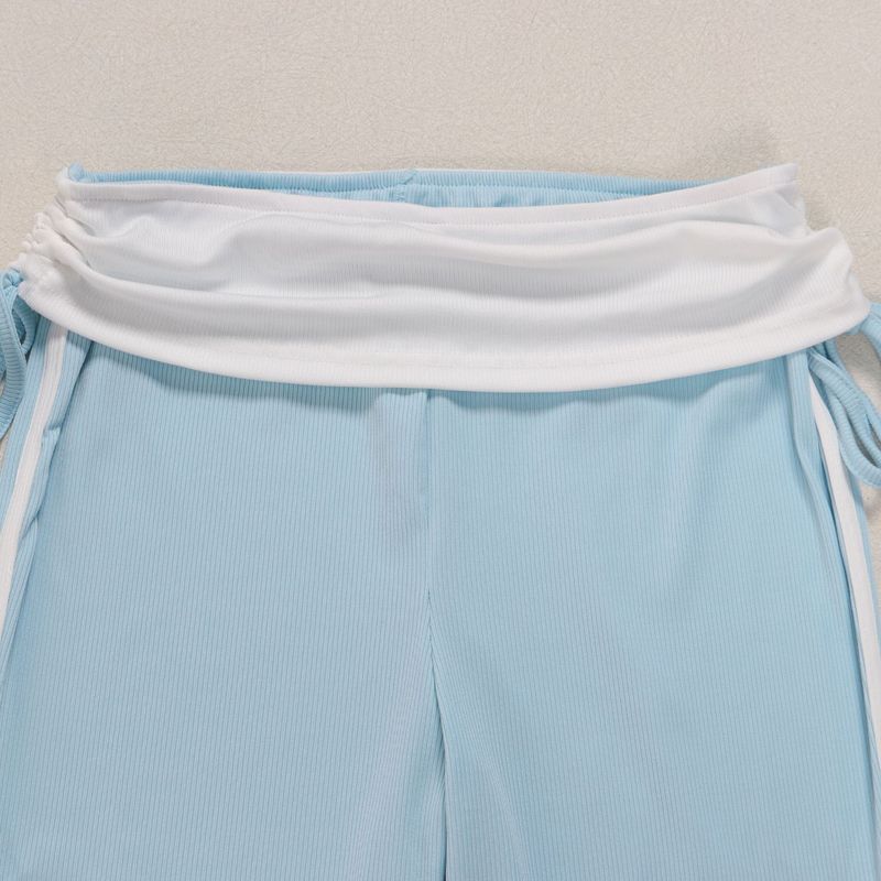 Women's Clothing Casual Elastic Stitching Contrast Color Ribbed Sleeveless Vest Trousers Two Pieces_voghion.com