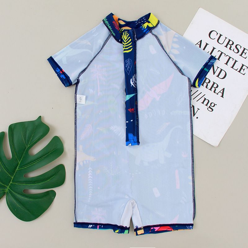 Mother & Kids Men's One Piece Swimsuit For Boys With Dinosaur Shark Print Zipper Comfortable High Elastic Swimsuit For Children_voghion.com