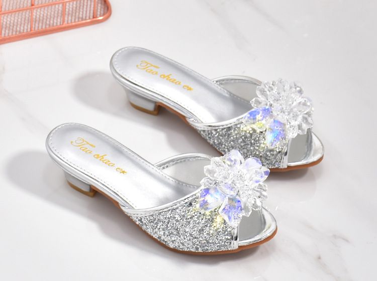 Mädchen 3 Hausschuhe 2024 neu 4 High Heels mit weicher Sohle Koreanische Version 5 Kinderkristallschuhe 6 offene Zehensandalen_voghion.com