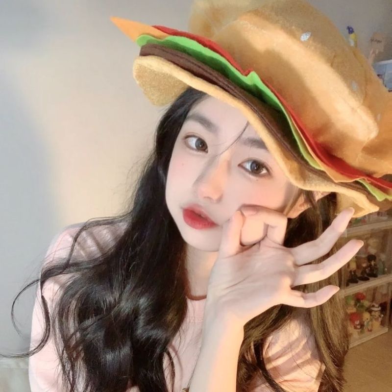 Foto di cappello da hamburger, divertente e carino, cartone animato, ragazza, cappello da hamburger_voghion.com