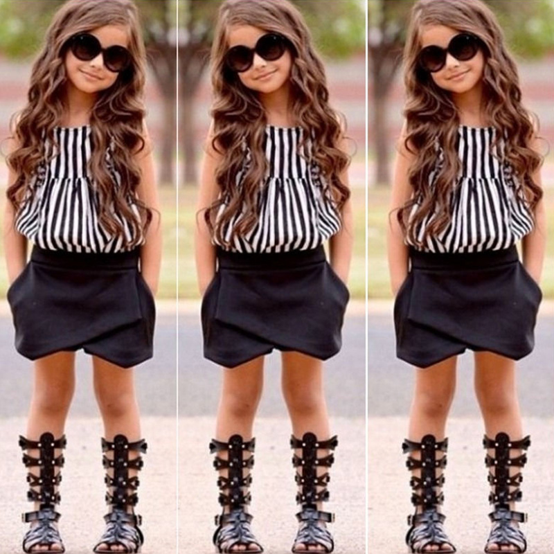 Ropa de bebé Traje para niños Top a rayas pantalones cortos traje de dos piezas para niños_voghion.com