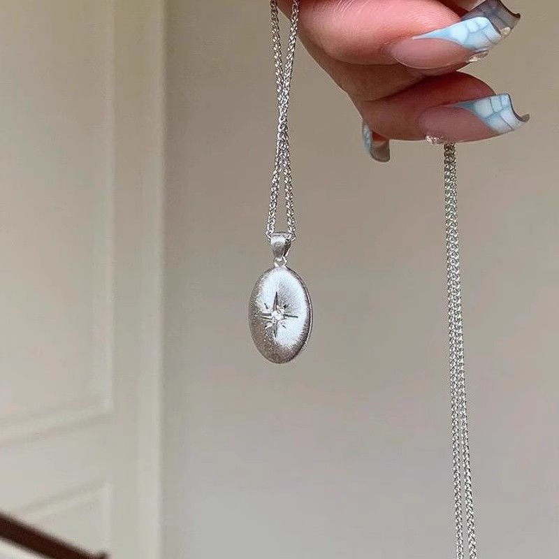 Vintage Brushed Coffee Bean Eight-Pointed Tar Pendant Necklace For Women 2025 New Light Luxury Niche High-End Clavicle_voghion.com