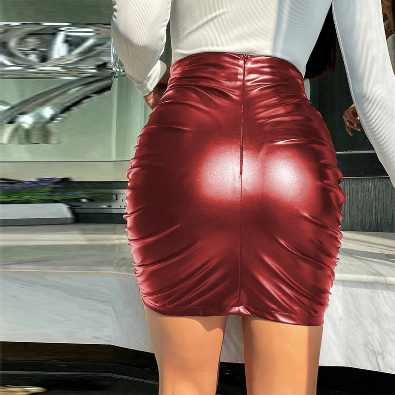 Gonna a pieghe alla moda da donna con cerniera alta, gonna a marsupio_voghion.com