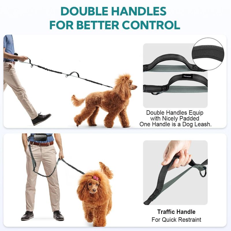 Taška na vodítko pro psy Hands Free s dvojitým popruhem pro dva psy - elastický popruh s dvojitým polstrováním pro ruce_voghion.com