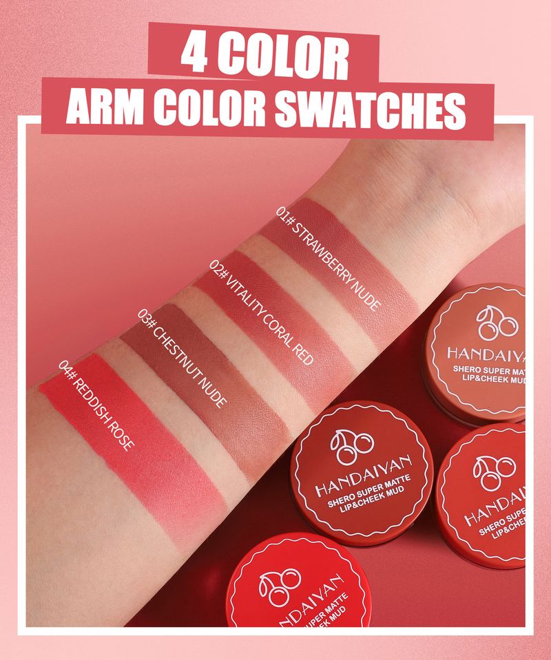 HANDAIYAN Matte Lip Mud, langdurig en waterdicht, voor twee doeleinden geschikt, voor lippen en wangen, fluweelzachte textuur voor een soepele applicatie_voghion.com