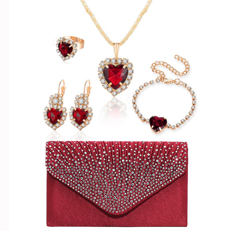 Collana con diamanti, orecchini, anello, bracciale, set di quattro pezzi, gioielli da sposa di alta qualità, borsa da sera, borsa da donna_voghion.com