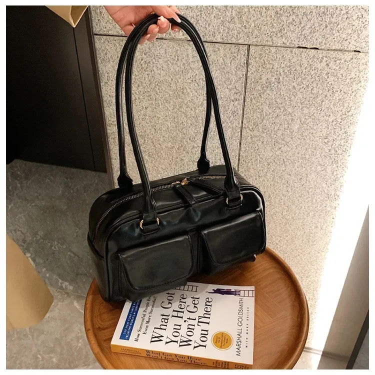 Borsa a tracolla da donna rossa retrò, in pelle verniciata, multitasche, da donna, a tracolla, sottobraccio, tote bag_voghion.com
