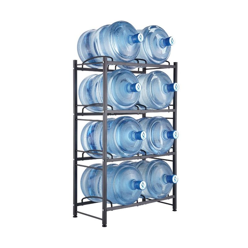 Supporto nero per bottiglie a due livelli, brocca d'acqua, 8 bottiglie, fila 4 per rastrelliera per acqua_voghion.com