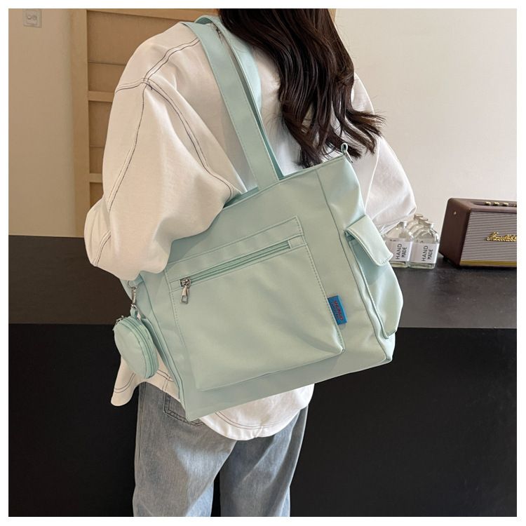 New Solid Color Canvas Bag Large Capacity Single Shoulder Bag Handheld Student Versatile Tote Bag Crossbody Bag_voghion.com
