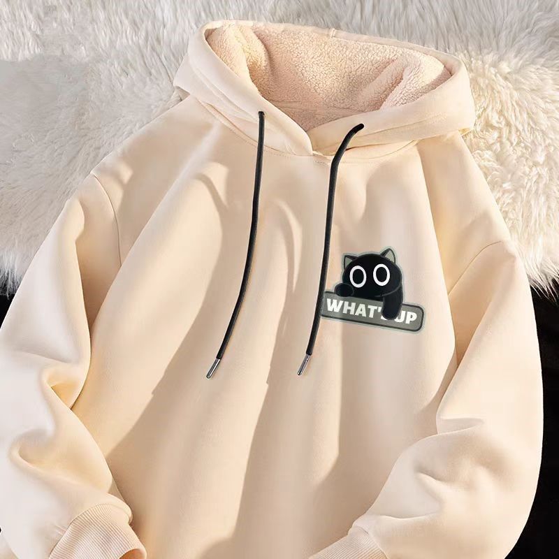 Felpa con cappuccio foderata in pile verde 2024, felpa con cappuccio in lana di agnello spessa alla moda per uomo e donna, taglia 12_voghion.com