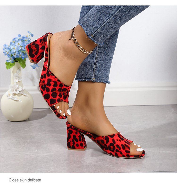 2024 summer new European and American large size high heel slippers for women square head thick heel leopard print sandals_voghion.com