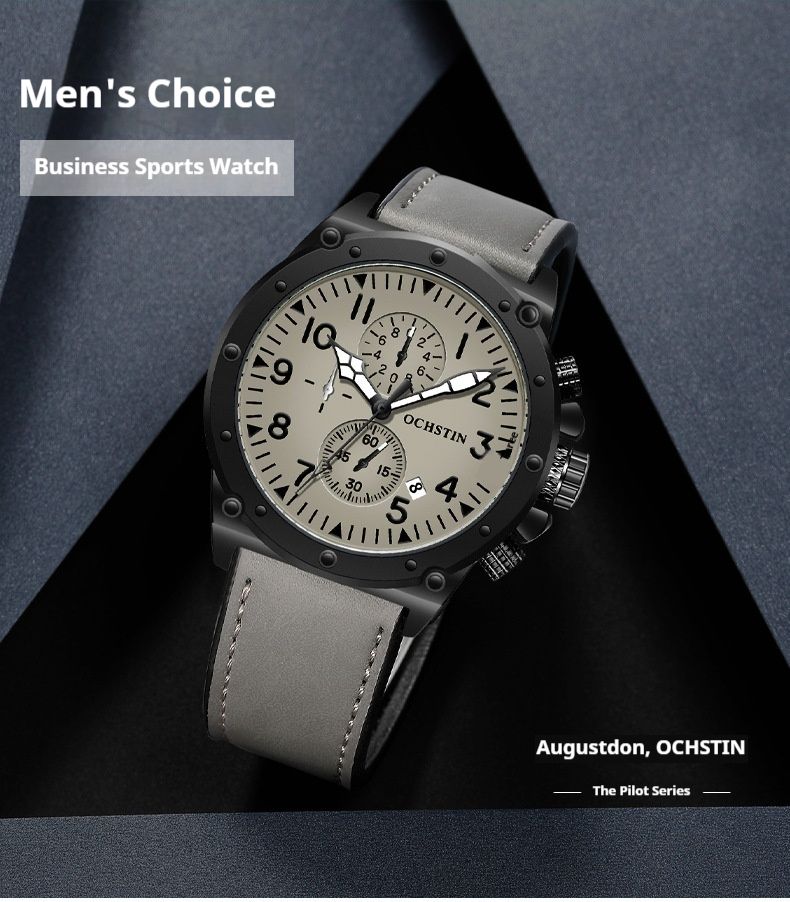 Relógio masculino esportivo multifuncional Augusten 2024, com três mostradores e seis ponteiros, quartzo_voghion.com