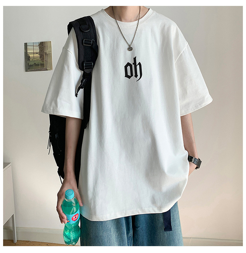 T-shirt a maniche corte con lettere semplici in stile Hong Kong, da uomo, estiva, versione coreana della maglietta, abbigliamento maschile, camicia da uomo_voghion.com