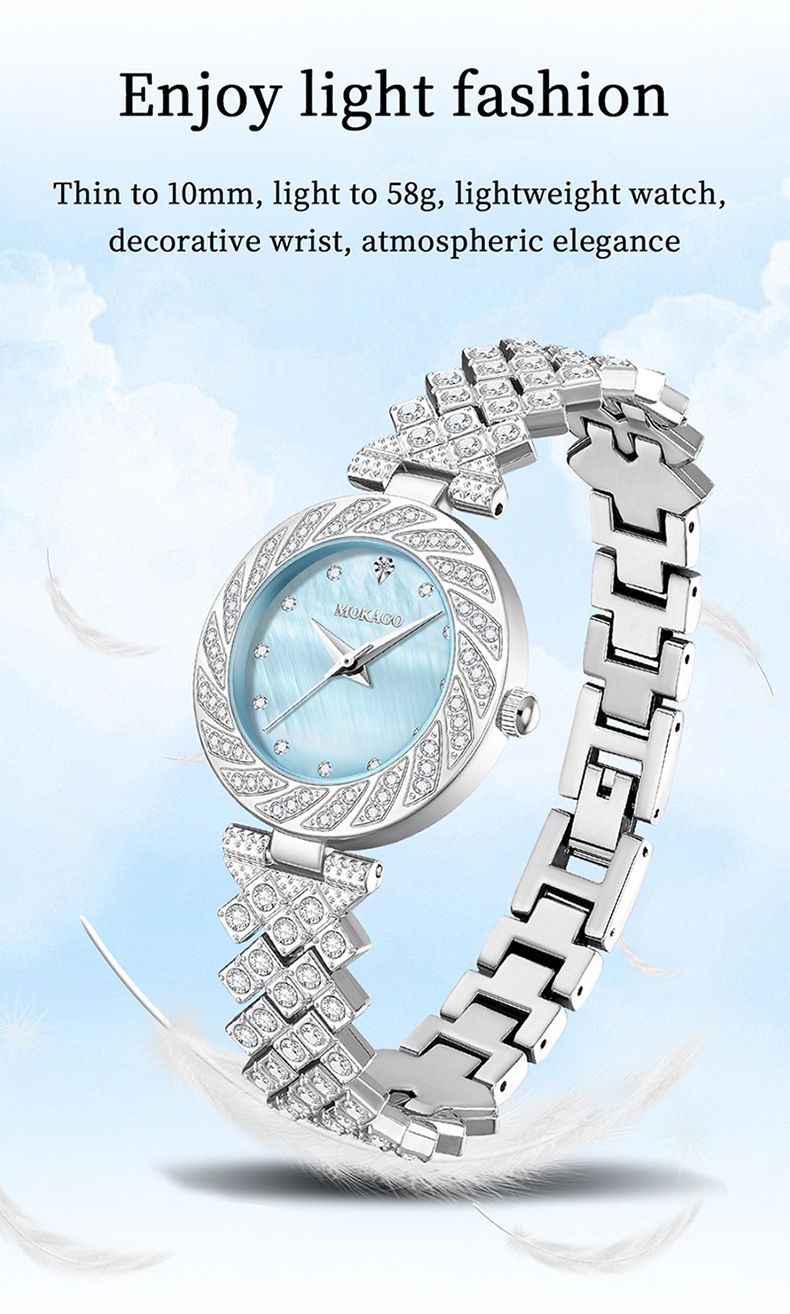 Women's Elegant Waterproof Quartz Watch With Mother-of-Pearl Dial And Diamond Accents, Minimalist Round Wristwatch For Daily Wear_voghion.com