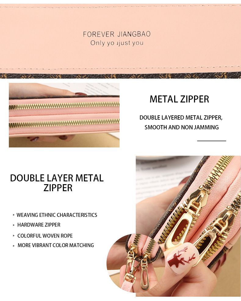 New style ladies double pull wallet color matching clutch bag card holder summer versatile fashion coin purse female mobile phone bag large capacity_voghion.com