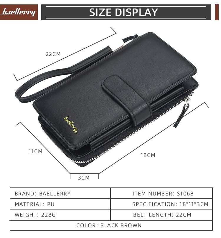 Portafoglio Baellerry da uomo, lungo, multifunzionale, borsa per cellulare, retrò, con cerniera, fibbia, all'ingrosso_voghion.com