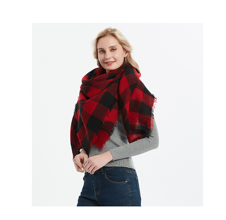 Cachecol quadrado xadrez vermelho e preto feminino outono e inverno unissex_voghion.com