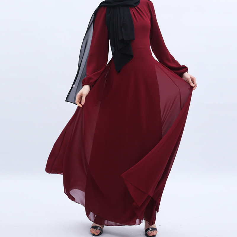 Women's high-end summer chiffon dress solid color long-sleeved dress_voghion.com