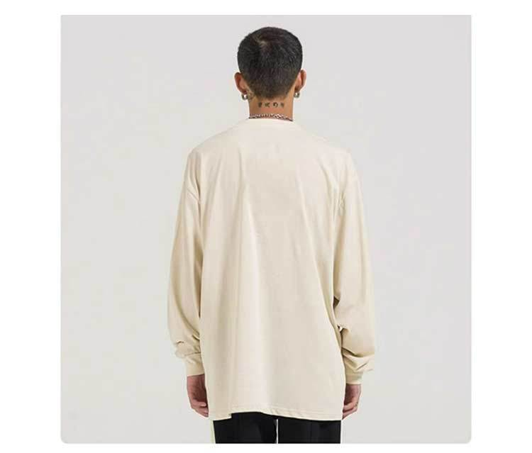 T-shirt a maniche lunghe del marchio di moda nazionale con design a fiamma STA da uomo per uomo e donna, coppia top in puro cotone pesante con scollo tondo_voghion.com