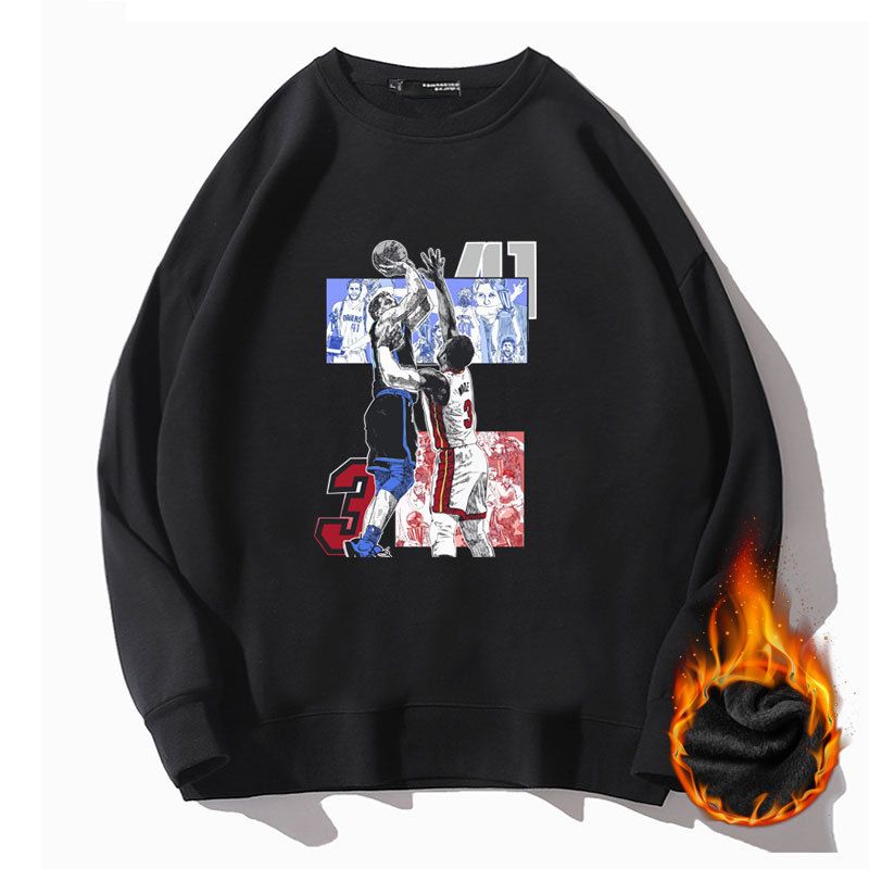 Basketball Sport 41Vs3 Long Sleeved Round Neck Plush Hoodie, Unisex Printed Autumn/Winter Loose Fitting Trendy Clothing_voghion.com