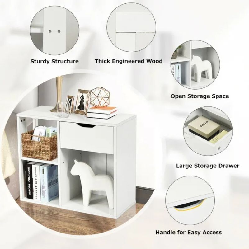 Storage Drawer With Side Space And Shelf 3-Tier Table_voghion.com