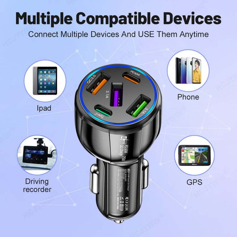 Music Festival  CE FCC Rohs UL Report One to Five Fast Charger 3USB+2PD Car Charging_voghion.com