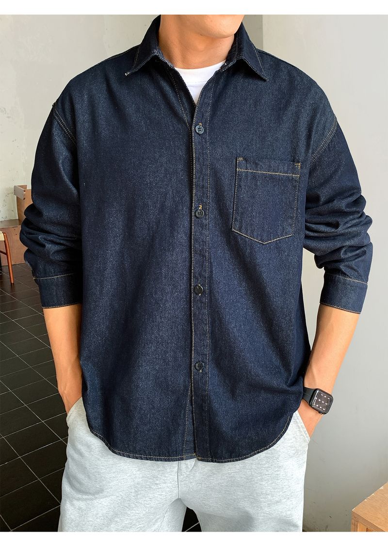 Vintage-Jeanshemd für Herren – Distressed Washed Oversized Chambray Work Shirt (M-XXL, Schwarz/Retro-Blau/Helle Waschung, Herbst-Casual-Essential)_voghion.com