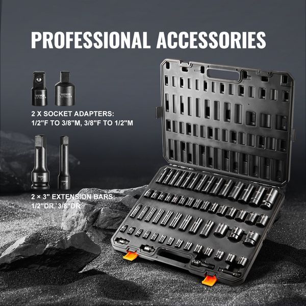 Impact Sockets Set 59pcs 6-Point 3/8' & 1/2' Drive Bit Ratchet Tool Kit_voghion.com