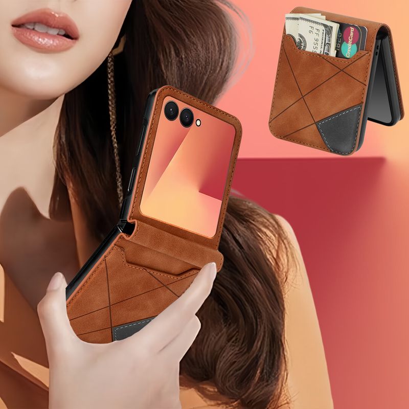 Compatible With Samsung Foldable Z Flip7 6 5 4 3 Solid Color Flip Card Slot Stand Fashion Phone Case_voghion.com