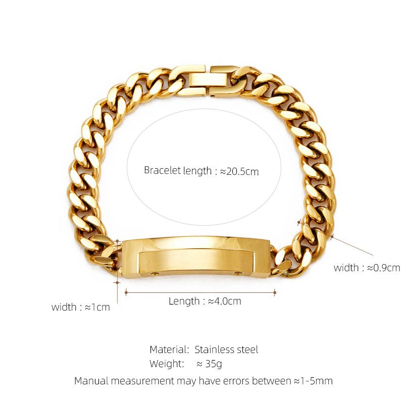 Bracciale con chiusura a farfalla in acciaio inossidabile e targhetta curva per donna, catena cubana spessa_voghion.com