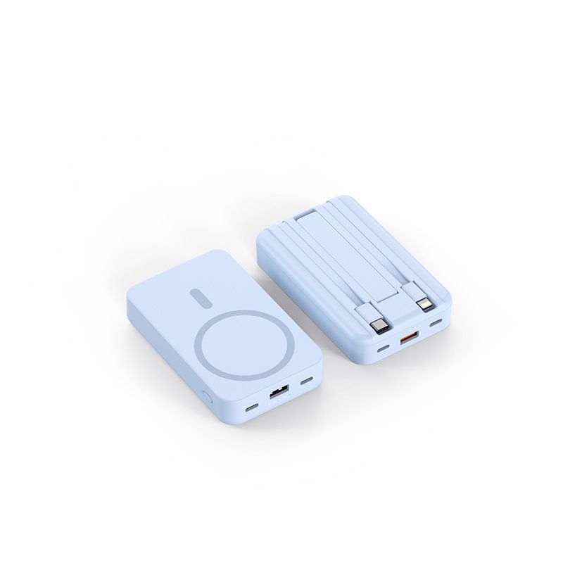 Magnetic Wireless Power Bank With Built-in Cables & Logo Customization, 10000mAh Portable Charger, Fast Charging, Compatible With MagSafe, Compact_voghion.com